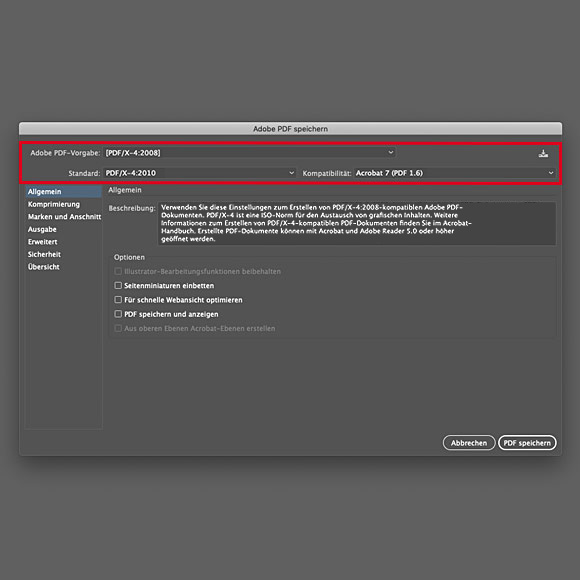 PDF Export aus Adobe Illustrator PDF Export aus Adobe Illustrator
