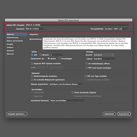 PDF Export aus Adobe InDesign PDF Export aus Adobe InDesign