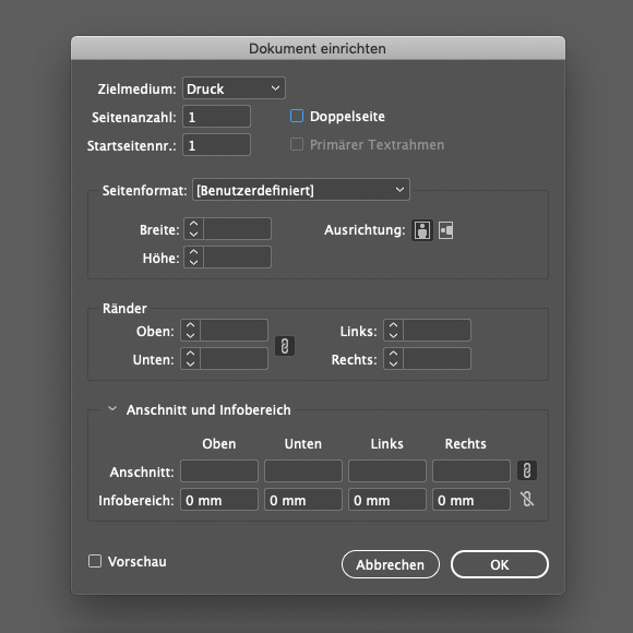 Anlage in Adobe InDesign Anlage in Adobe InDesign