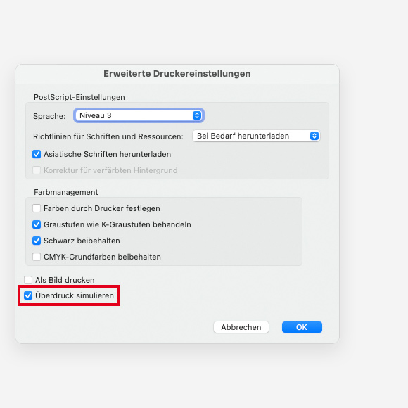 Anleitung zur Aktivierung der Überdruckvorschau als PDF herunterladen PDF Überdruckvorschau
